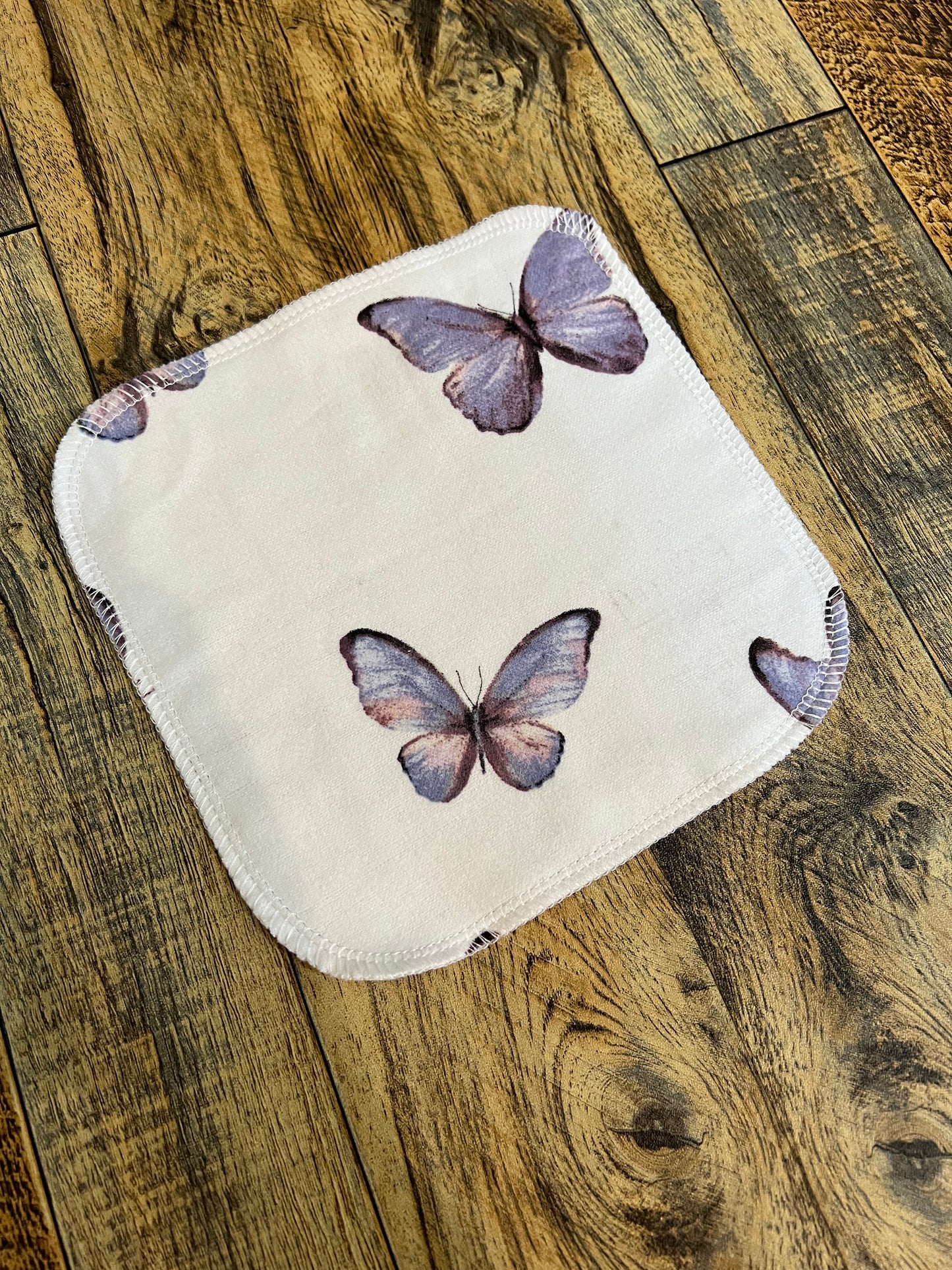 Purple Butterfly 2ply flannel cloth wipes