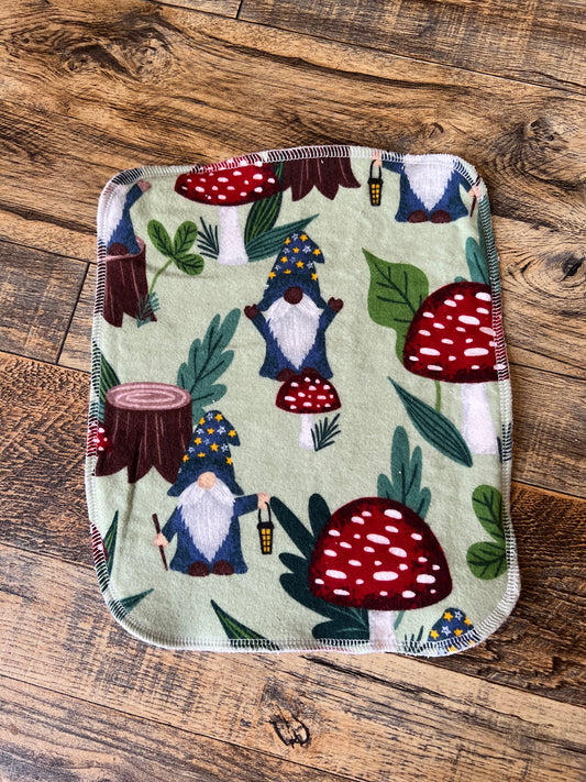 Wizard Gnomes w/ mushrooms 2ply Terry / Flannel reusable paper towel washcloth