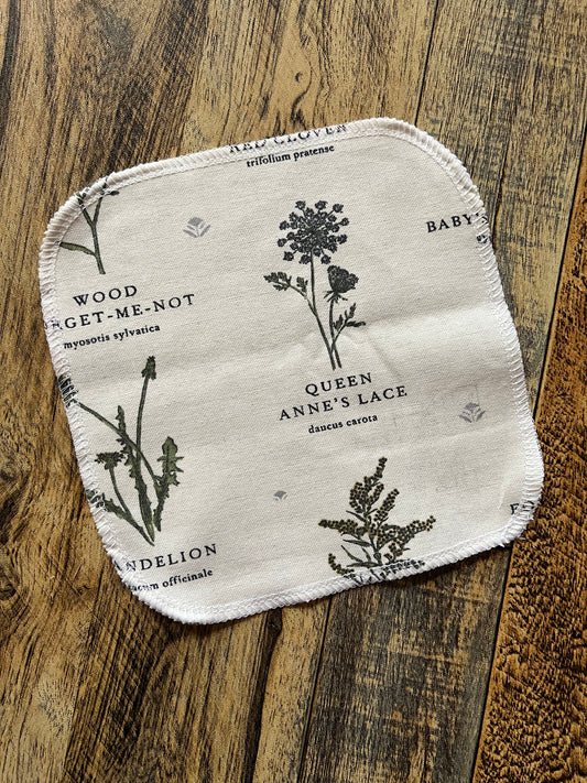Wildflower Names 2ply flannel cloth wipes