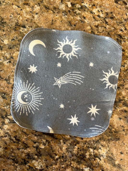 Grey Moon & Stars 2ply flannel cloth wipes