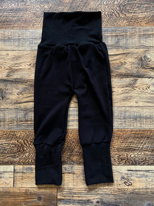 Solid black 3-12m Miniloones grow with me pants