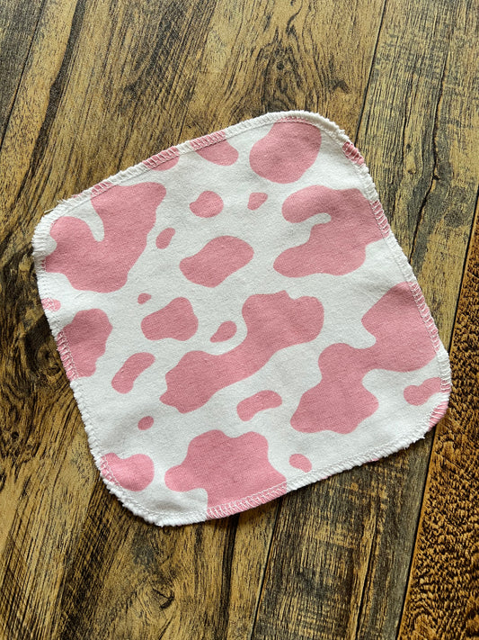 Pink Cow Spots 1ply flannel cloth wipes