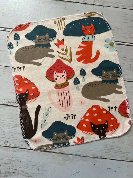 Mushroom Cats 2ply flannel reuseable towels