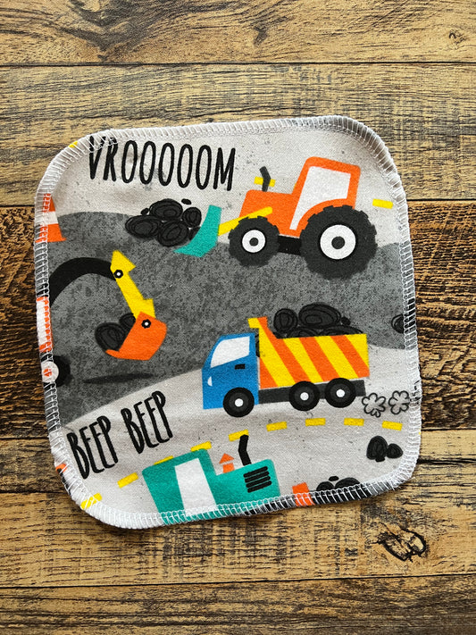 Construction Trucks 2ply flannel cloth wipes