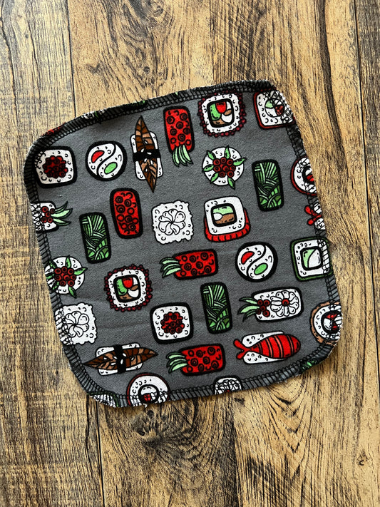 Sushi theme 1ply flannel cloth wipes