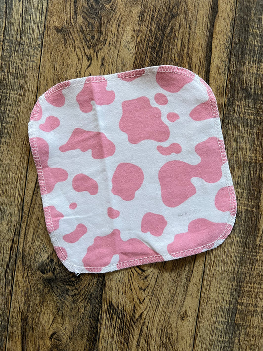 Pink Cow Spots 2ply flannel cloth wipe