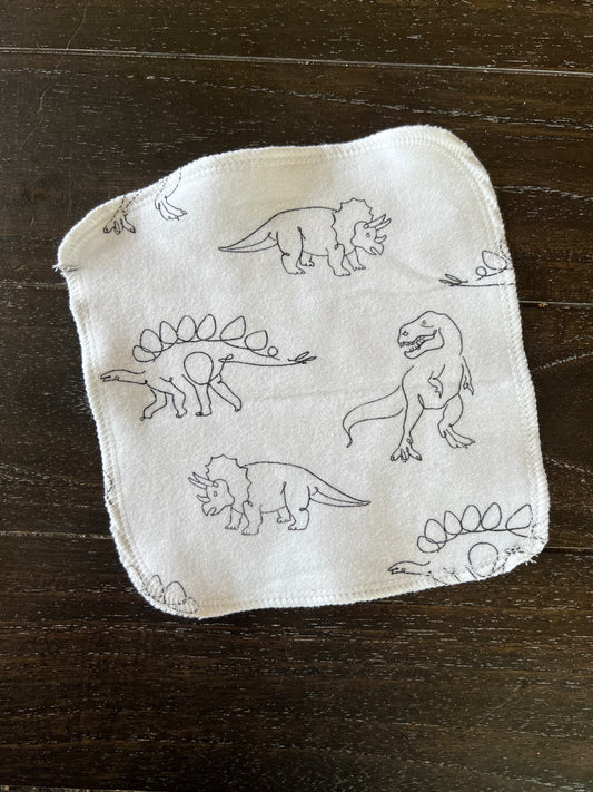 Sketched Dino’s 2ply flannel cloth wipes