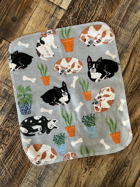 Dogs and Plants 1ply flannel reusable paper towel
